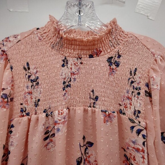 Maison D Amelie Blouse Size Medium Smocked Peach Floral Long Sleeve Fairy Whimsy - Picture 9 of 11